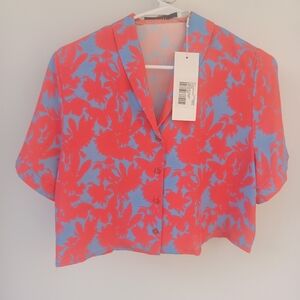 Twisted Wunder London red/blue floral cropped shirt oversized top 6.
